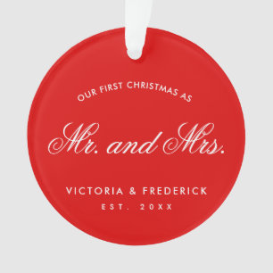 Our First Christmas as Mr. and Mrs. Red Photo Ornament