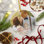 Our First Christmas As Mr And Mrs Rose Gold Foil Ceramic Ornament<br><div class="desc">Our First Christmas As Mr And Mrs Rose Gold Foil Ceramic Ornament</div>