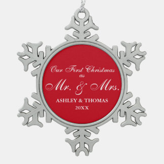 Our First Christmas as Mr. and Mrs. Snowflake Snowflake Pewter Christmas Ornament