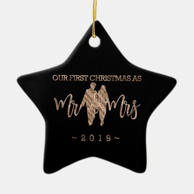 Our First Christmas as Mr and Mrs Wedding Couple Ceramic Ornament (Front)