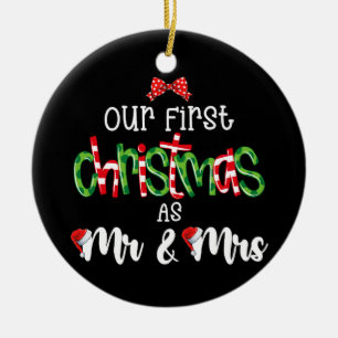 Our First Christmas As Mr And Mrs Wife Husband Cou Ceramic Ornament