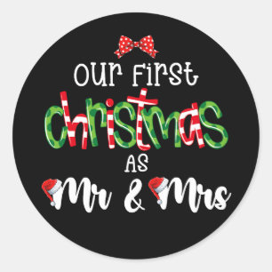 Our First Christmas As Mr And Mrs Wife Husband Cou Classic Round Sticker