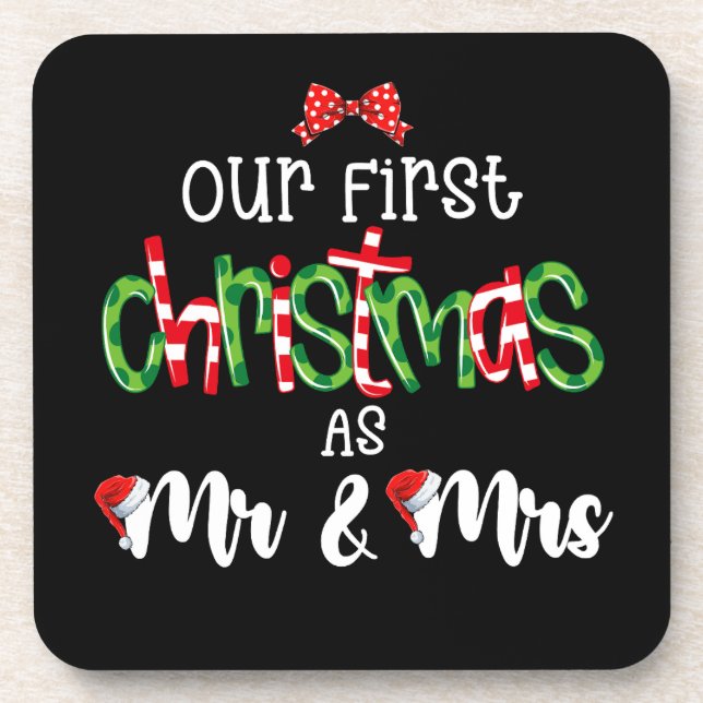 Our First Christmas As Mr And Mrs Wife Husband Cou Coaster (Front)