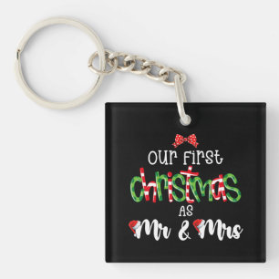 Our First Christmas As Mr And Mrs Wife Husband Cou Keychain