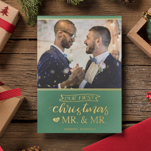 Our first Christmas as mr & mr gay wedding Foil Ho Holiday Card