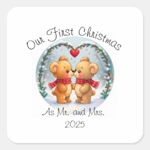 Our First Christmas as Mr. & Mrs. – 2025 Square Sticker