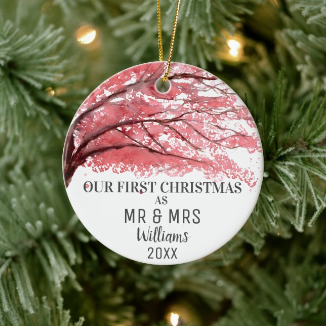 Our First Christmas as MR & MRS Cherry Blossom Ceramic Ornament (Tree)
