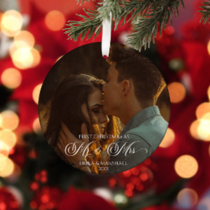 Our First Christmas As Mr & Mrs Custom Picture  Ceramic Ornament
