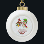 Our First Christmas As Mr. & Mrs.Cute Snowman Ceramic Ball Christmas Ornament<br><div class="desc">Cute and Romantic design featuring OUR FIRST CHRISTMAS typography,  cute watercolor Snowmans (He & She) on a white background with blue snowflakes. Use Personalise tool to add your info. For more matching items,  please visit my Dreamy Christmas Collection.</div>