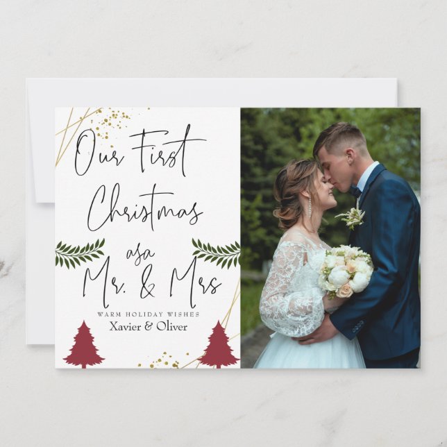 Our First Christmas As Mr Mrs Elegant Chic Photo  Holiday Card (Front)
