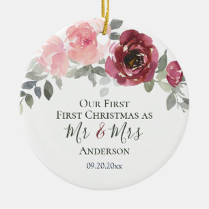Our First Christmas as Mr & Mrs Elegant Floral Ceramic Ornament