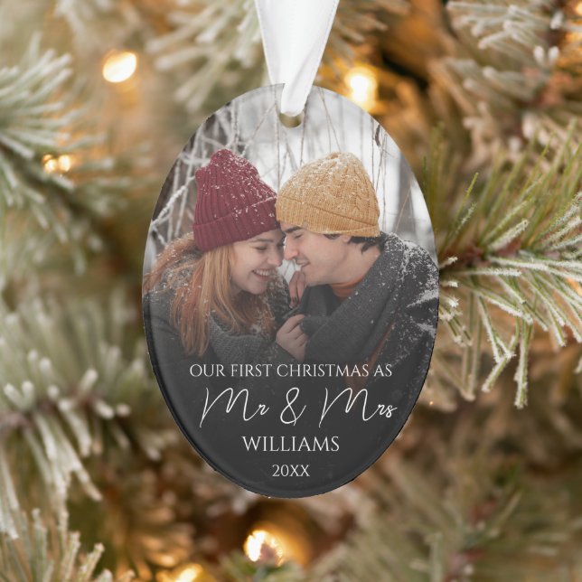 Our First Christmas As Mr & Mrs Elegant Photo Ornament (Tree)