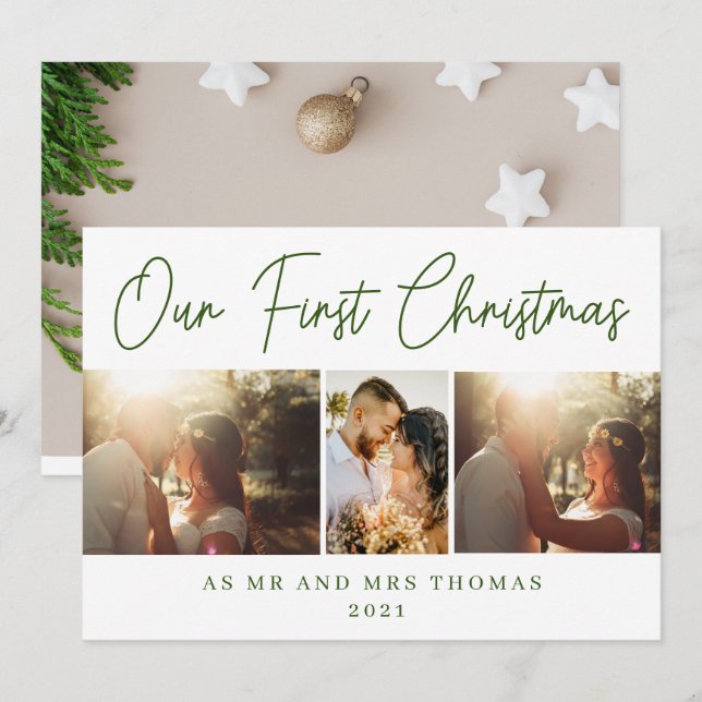 Our First Christmas As Mr & Mrs Green Script Photo Holiday Card (Front/Back)