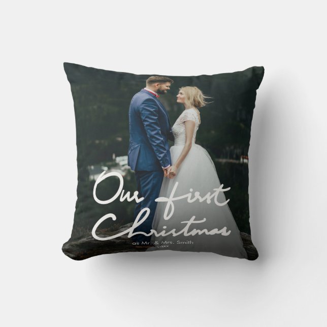 Our First Christmas as Mr. & Mrs. | Holiday Photo Throw Pillow (Front)
