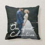 Our First Christmas as Mr. & Mrs. | Holiday Photo Throw Pillow<br><div class="desc">As newlyweds, celebrate your first Christmas by decorating your home with this beautiful holiday photo pillow. The design features " Our First Christmas " in a beautifully hand-lettered white font and the text " as Mr. & Mrs. " with space for one photo. Personalize the pillow by replacing the photo...</div>