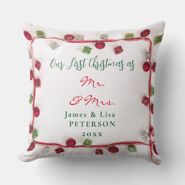 Our First Christmas as Mr. & Mrs. I Throw Pillow (Front)