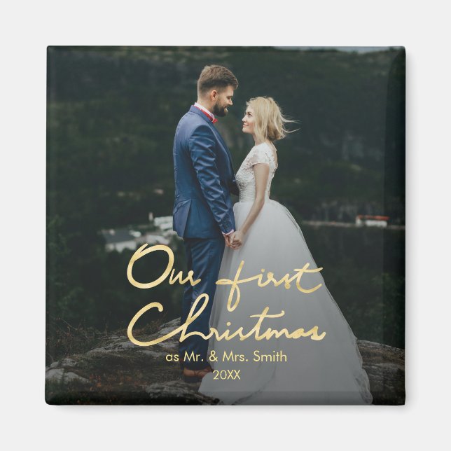 Our First Christmas as Mr. & Mrs. | Keepsake Photo Magnet (Front)
