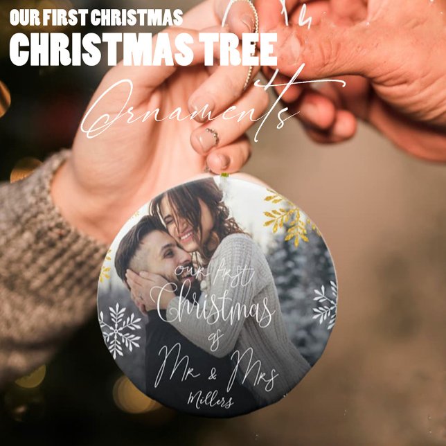 Our First Christmas as Mr & Mrs Newlywed Keepsake  Ceramic Ornament (Creator Uploaded)