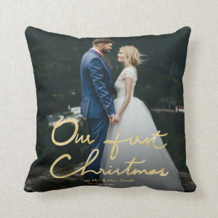 Our First Christmas as Mr. & Mrs.   Newlywed Photo Throw Pillow