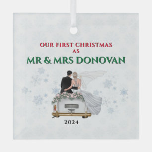 Our First Christmas as Mr&Mrs Newlyweds Christmas Glass Ornament