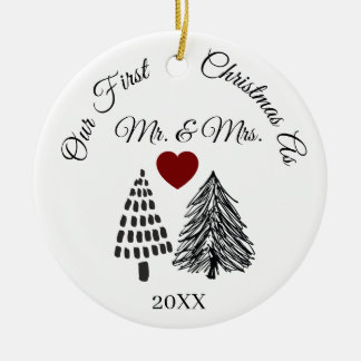 Our First Christmas As Mr. & Mrs Personalized Year Ceramic Ornament