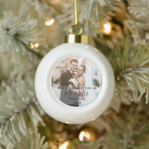 Our First Christmas As Mr & Mrs Photo Ceramic Ball Christmas Ornament
