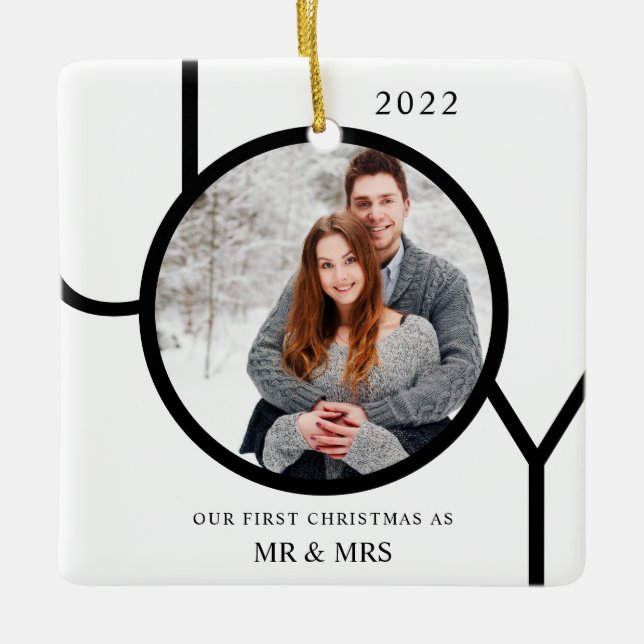 Our First Christmas As Mr & Mrs Photo Ceramic Ornament (Front)