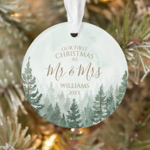 Our First Christmas As Mr & Mrs Photo Pine Forest Ornament