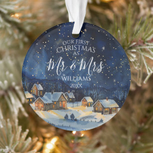 Our First Christmas As Mr & Mrs Photo Rustic Night Ornament