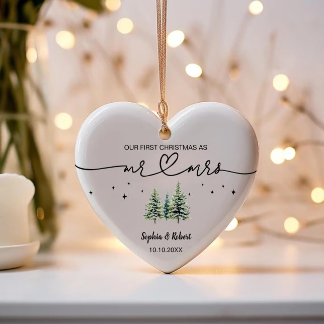 Our First Christmas As Mr Mrs Pine Tree Name Year Ceramic Ornament (Creator Uploaded)