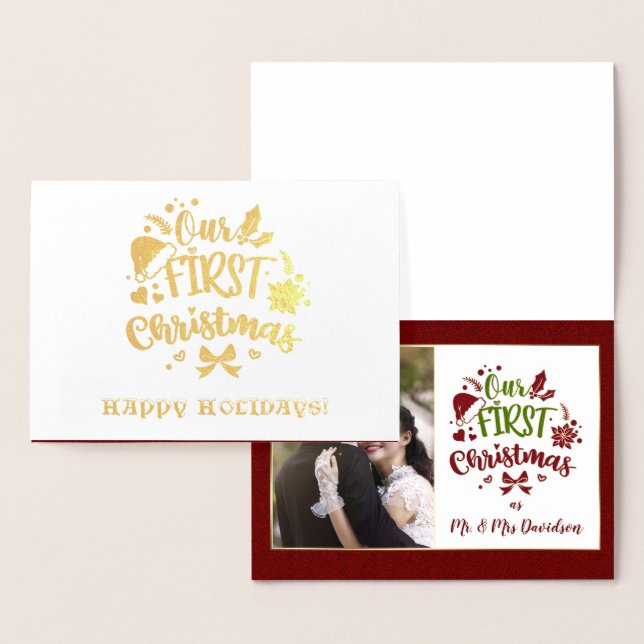 Our First Christmas as Mr. & Mrs. Real Gold Foil Card (Display)