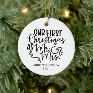 Our First Christmas as Mr. & Mrs.   Wedding Ceramic Ornament