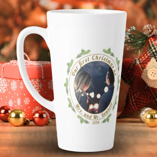 Our First Christmas as Mrs. & Mr. Script Photo Latte Mug
