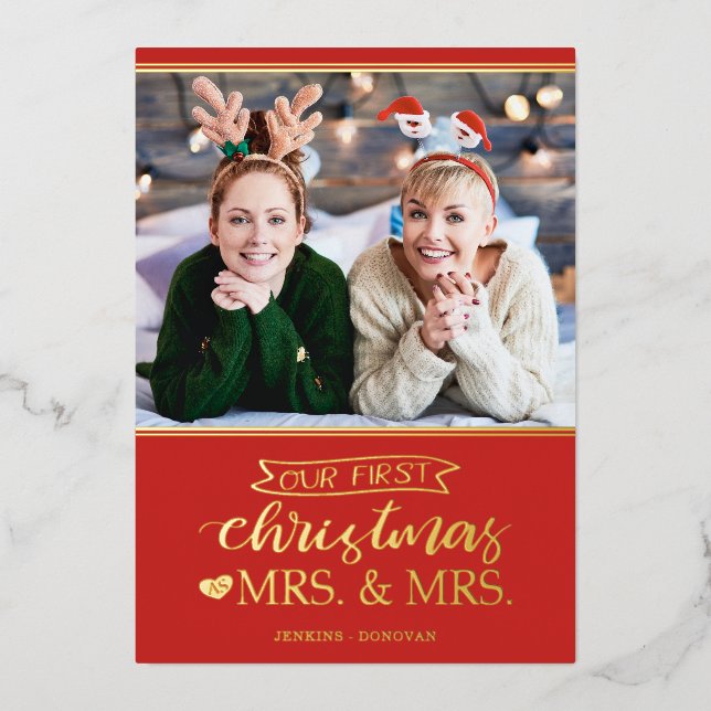Our first Christmas as mrs & mrs lgbt Foil Holiday Card (Front)