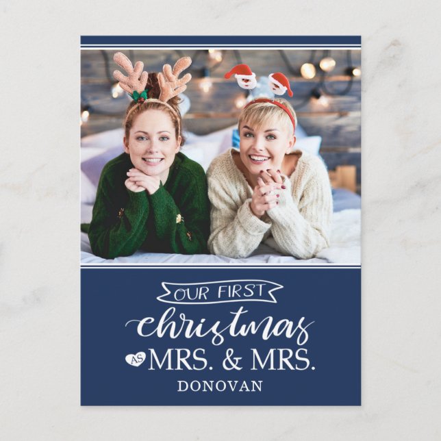 Our first Christmas as mrs & mrs newlyweds  Holiday Postcard (Front)