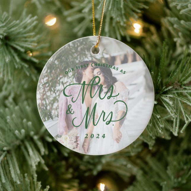 Our First Christmas as Mrs. & Mrs. Photo Ceramic Ornament (Tree)