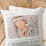Our First Christmas as Nana and Papa Modern Chic Throw Pillow<br><div class="desc">Design is composed of modern chic typography with sans serif and serif font. Add a custom photo of baby and year.</div>