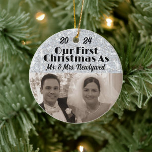 Our First Christmas as Newlyweds Personalize Photo Ceramic Ornament