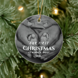 Our First Christmas as Parents Black White Ceramic Ornament