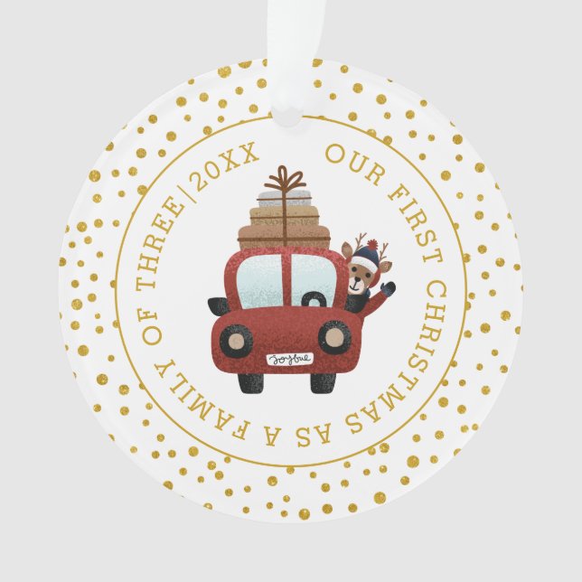 Our first Christmas as parents car gold photo Ornament (Front)