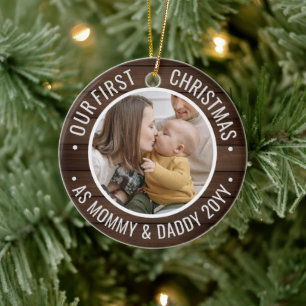 Our First Christmas as Parents Family Design Ceramic Ornament