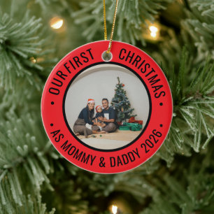 Our First Christmas as Parents Family Photo Ceramic Ornament