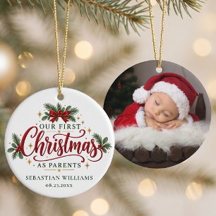 Our First Christmas as Parents Personalized Photo Ceramic Ornament