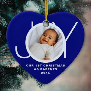 Our First Christmas As Parents Photo Dark Blue Ceramic Ornament