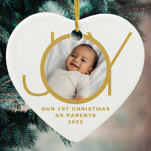 Our First Christmas As Parents Photo Gold White Ceramic Ornament