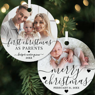 Our First Christmas As Parents Photo Metal Ornament