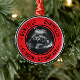 Our First Christmas as Parents Ultrasound Metal Ornament