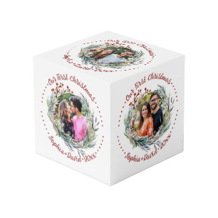 Our First Christmas berries wedding photo cube