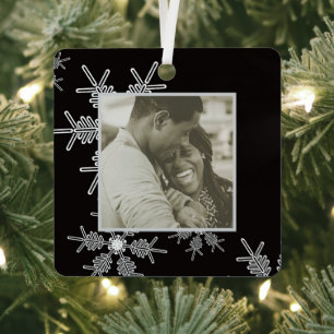 Our First Christmas Black Snowflakes Minimalist Metal Ornament