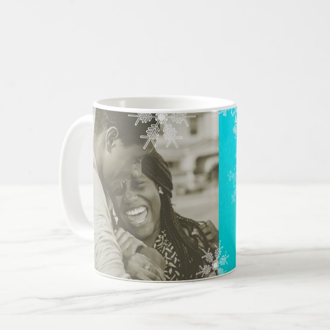 Our First Christmas Blue Snowflakes Minimalist  Coffee Mug (Front Left)